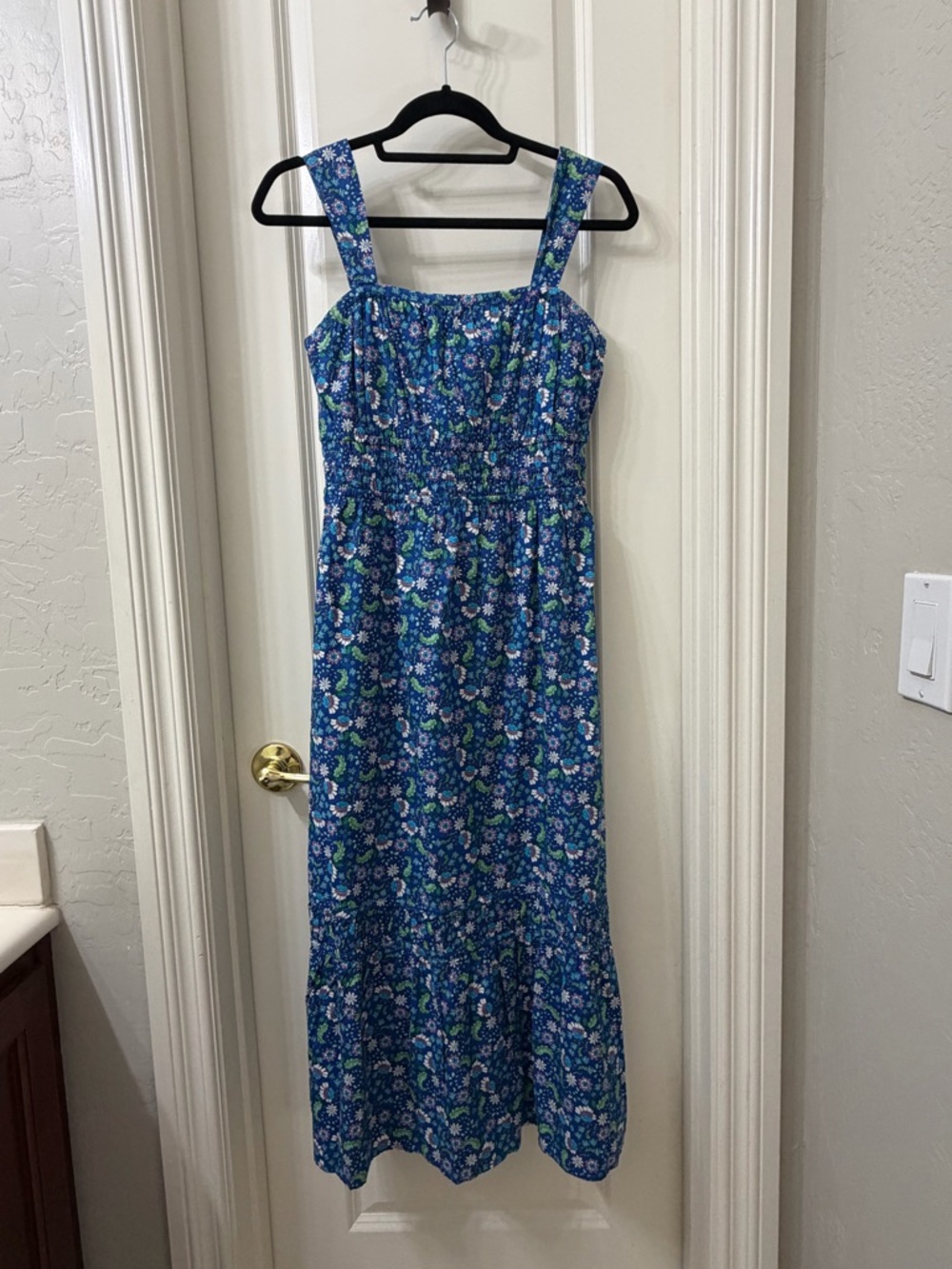 NWT Loft Blue Floral Smocked Midi Dress - Picture 3 of 6